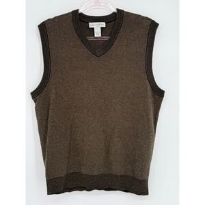 Cypress Links Mens V-Neck Sweater Vest Brown Black Textured 100% Cotton Sz M